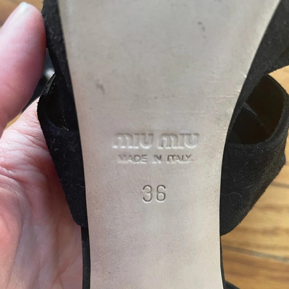 Miu Miu  Black Suede Platform Crisscross Sandal Heels, size 36 - Picture 8 of 12
